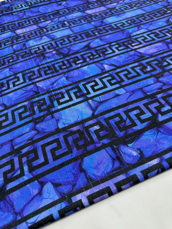 Mavi Yunan Motifler Desen Elbiselik Gömleklik Krep Kumaş