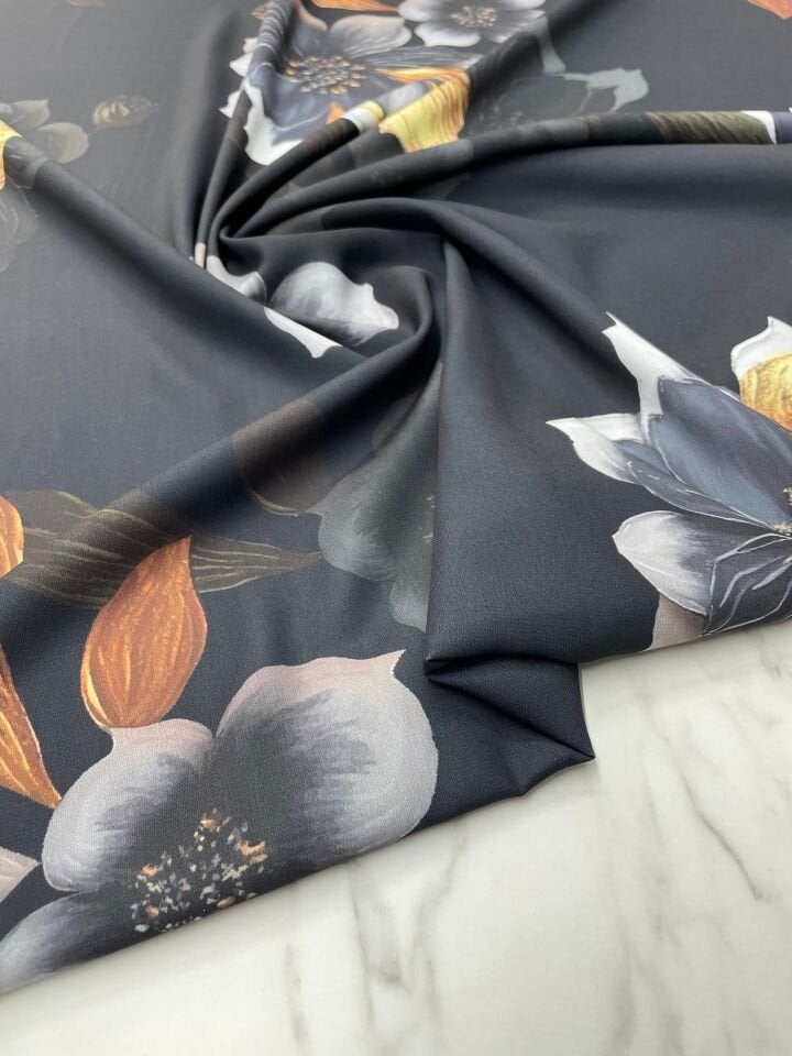 Geranium Desen Elbiselik Gömleklik Tivil Saten Kumaş