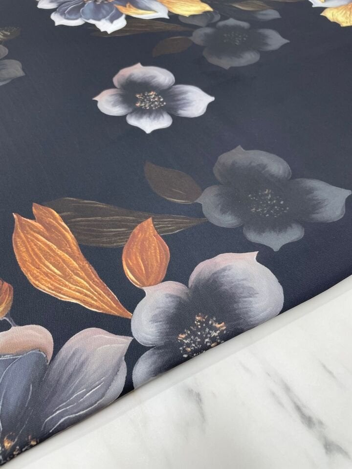 Geranium Desen Elbiselik Gömleklik Tivil Saten Kumaş