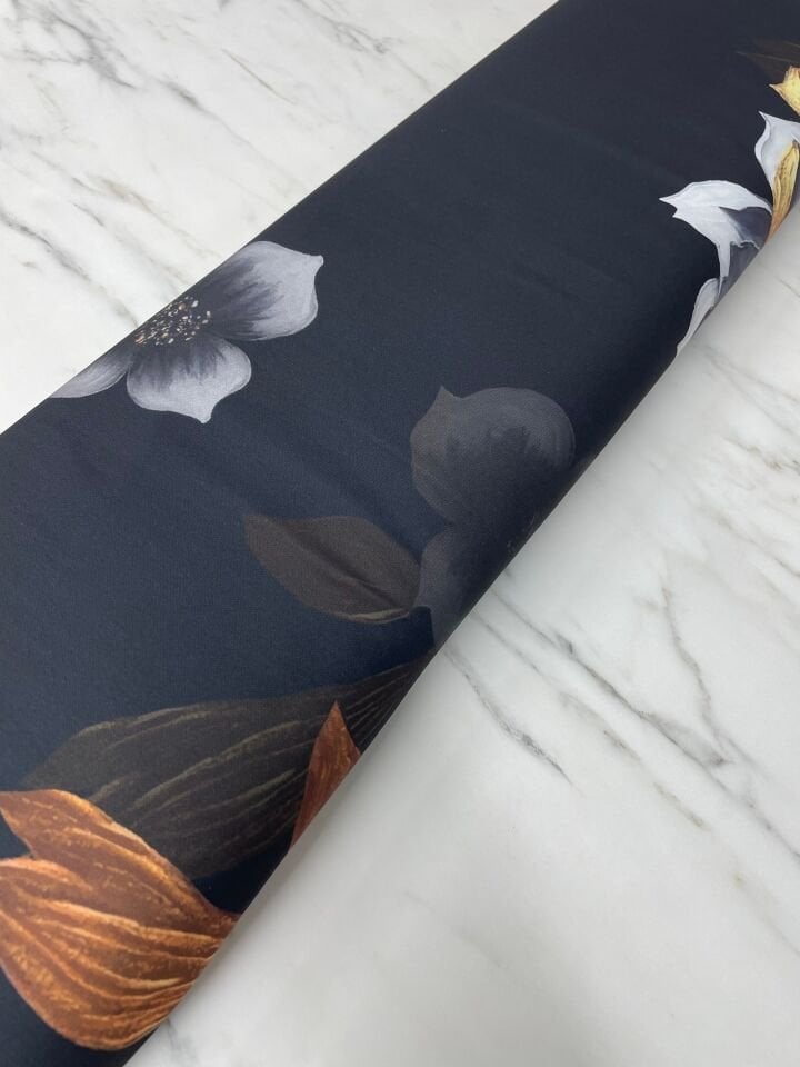 Geranium Desen Elbiselik Gömleklik Tivil Saten Kumaş