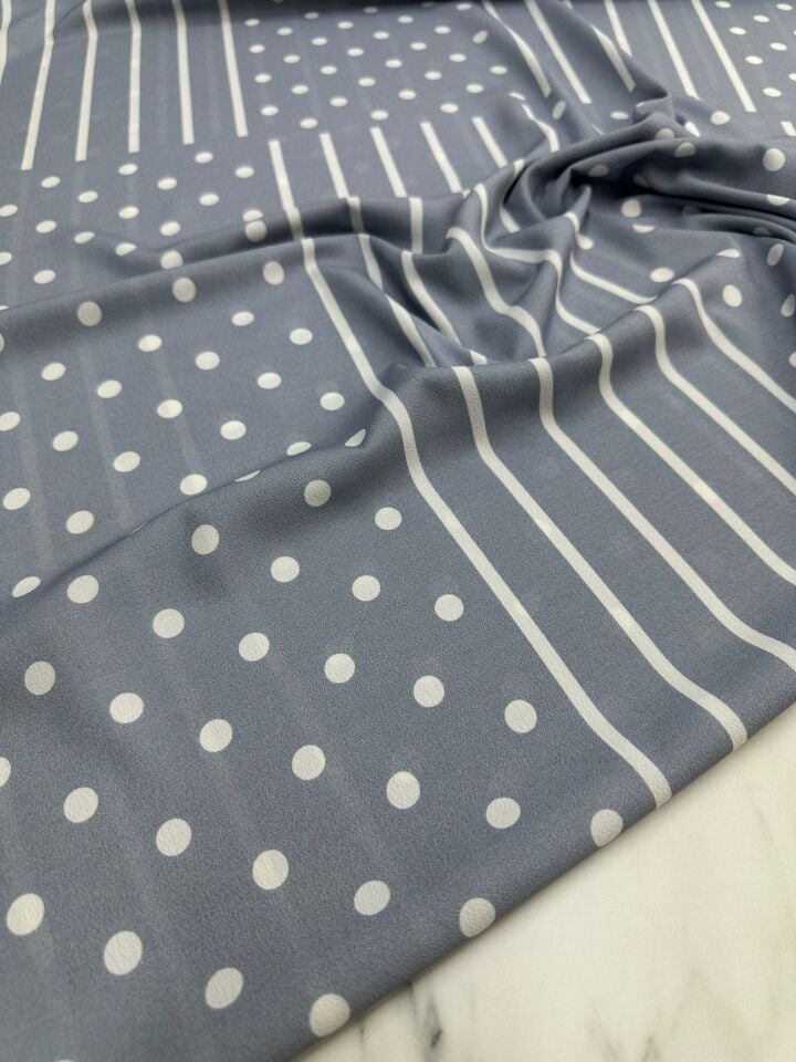 Gri Noktalı Desen Elbiselik Gömleklik Krep Kumaş