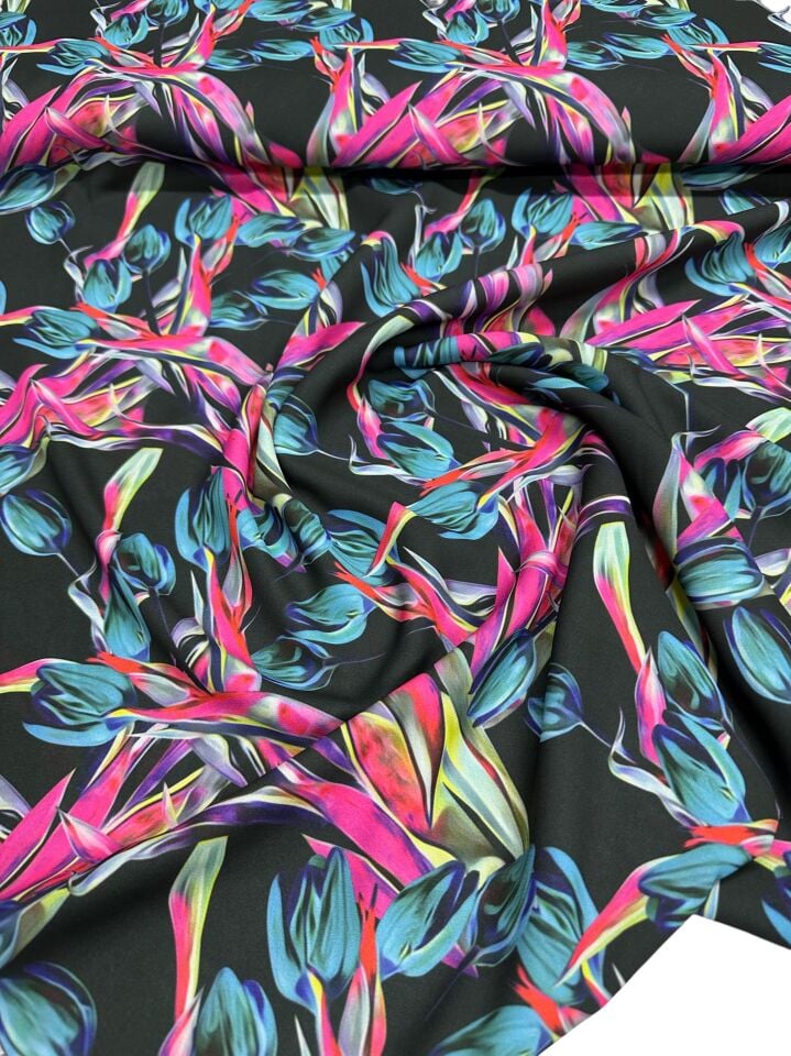 Gece Lalesi Desen Elbiselik Gömleklik Krep Kumaş