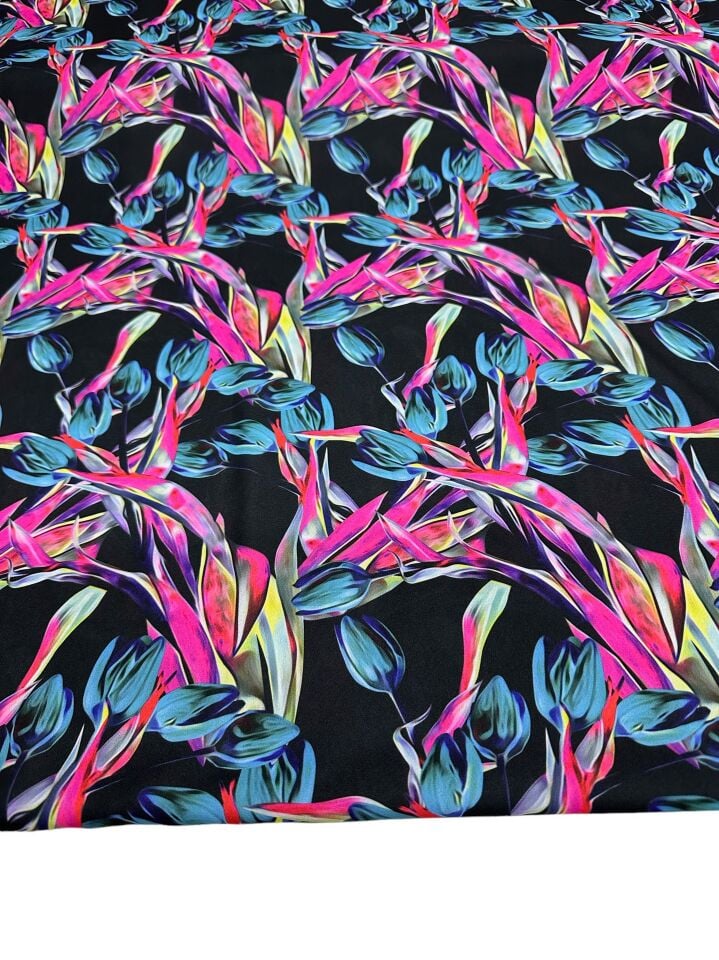 Gece Lalesi Desen Elbiselik Gömleklik Krep Kumaş