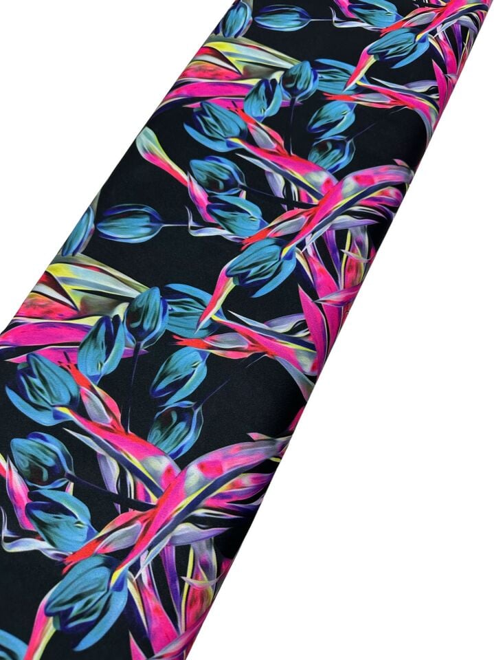 Gece Lalesi Desen Elbiselik Gömleklik Krep Kumaş