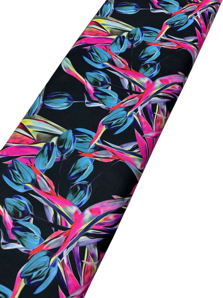 Gece Lalesi Desen Elbiselik Gömleklik Krep Kumaş