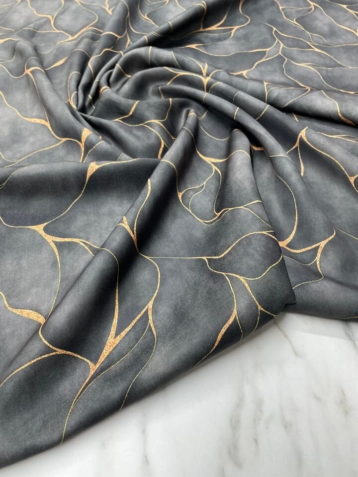 Siyah Viva Desen Elbiselik Gömleklik Tivil Saten Kumaş