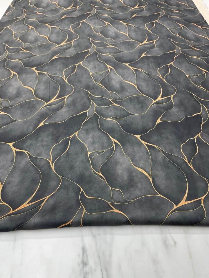 Siyah Viva Desen Elbiselik Gömleklik Tivil Saten Kumaş