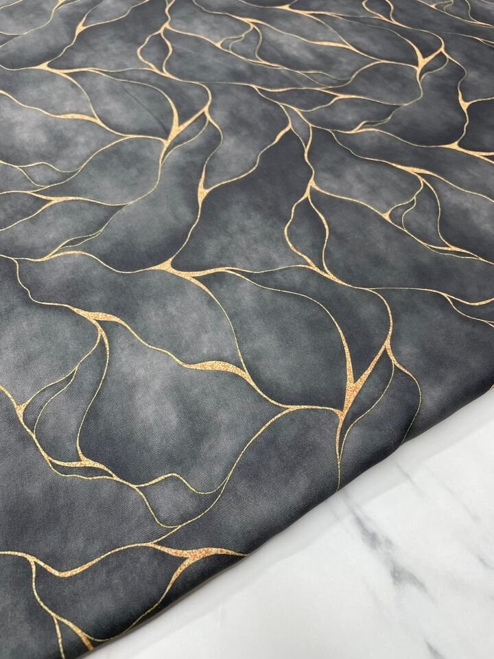 Siyah Viva Desen Elbiselik Gömleklik Tivil Saten Kumaş