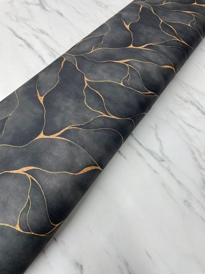 Siyah Viva Desen Elbiselik Gömleklik Tivil Saten Kumaş