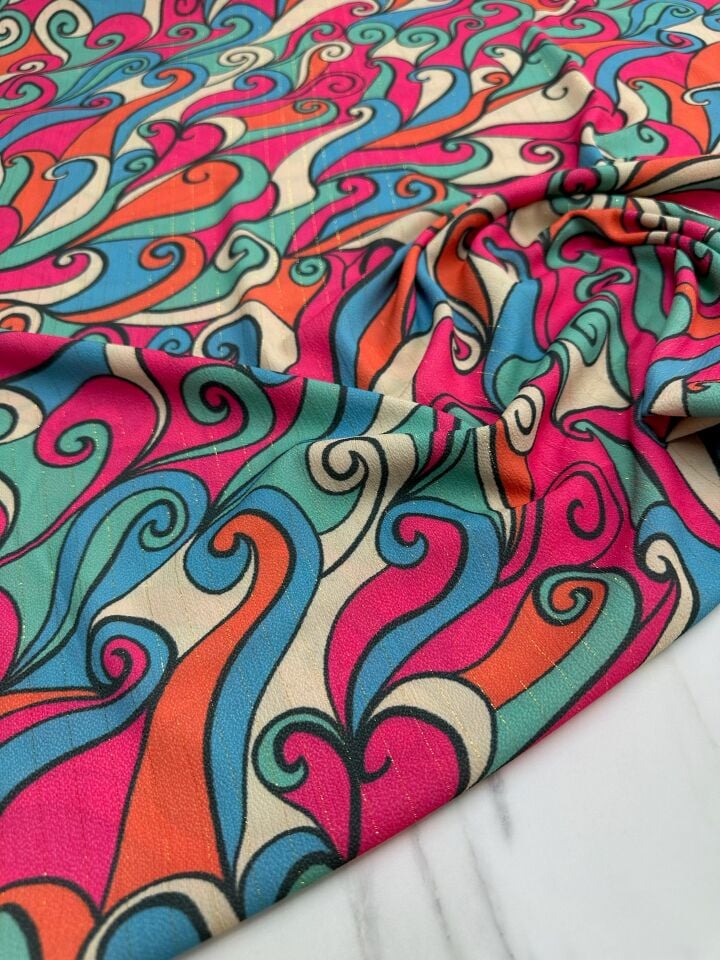 Dalga Desen Elbiselik Gömleklik Krep Kumaş