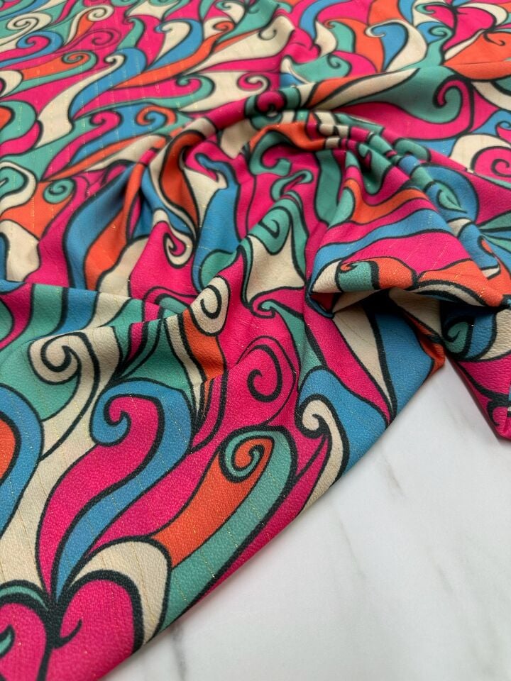 Dalga Desen Elbiselik Gömleklik Krep Kumaş