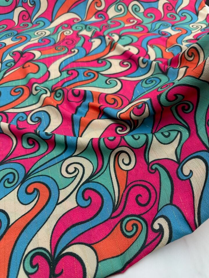 Dalga Desen Elbiselik Gömleklik Krep Kumaş