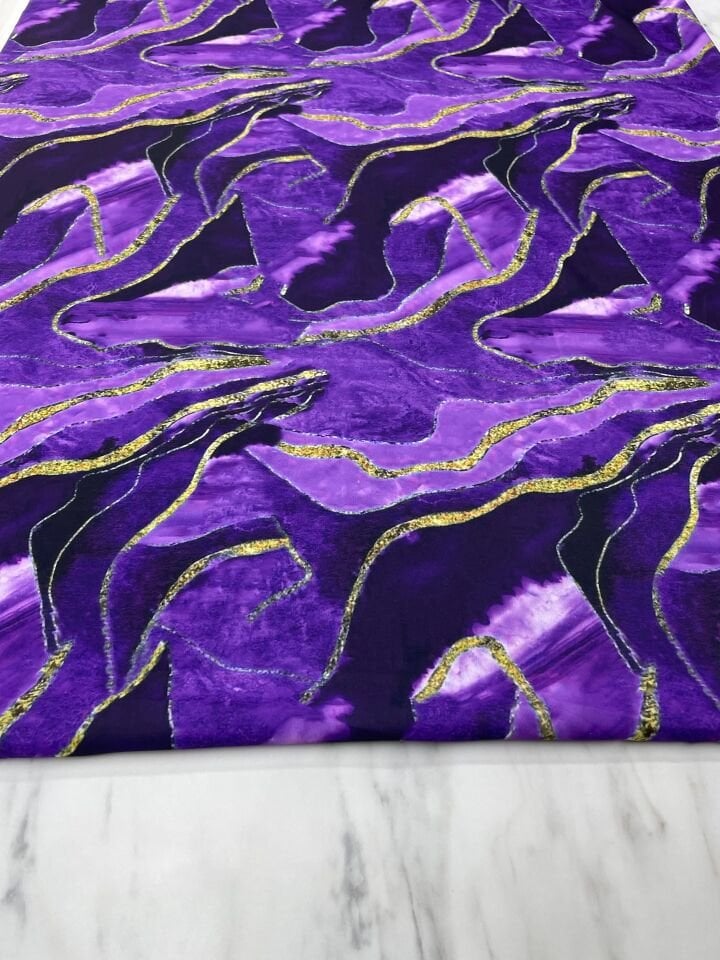 Mor Mermer Desen Elbiselik Gömleklik Tivil Saten Kumaş