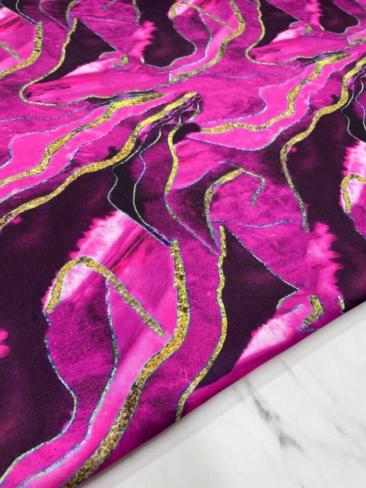 Fuşya Mermer Desen Elbiselik Gömleklik Tivil Saten Kumaş