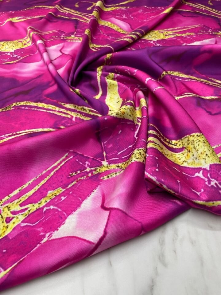 Fuşya Desen Elbiselik Gömleklik Tivil Saten Kumaş
