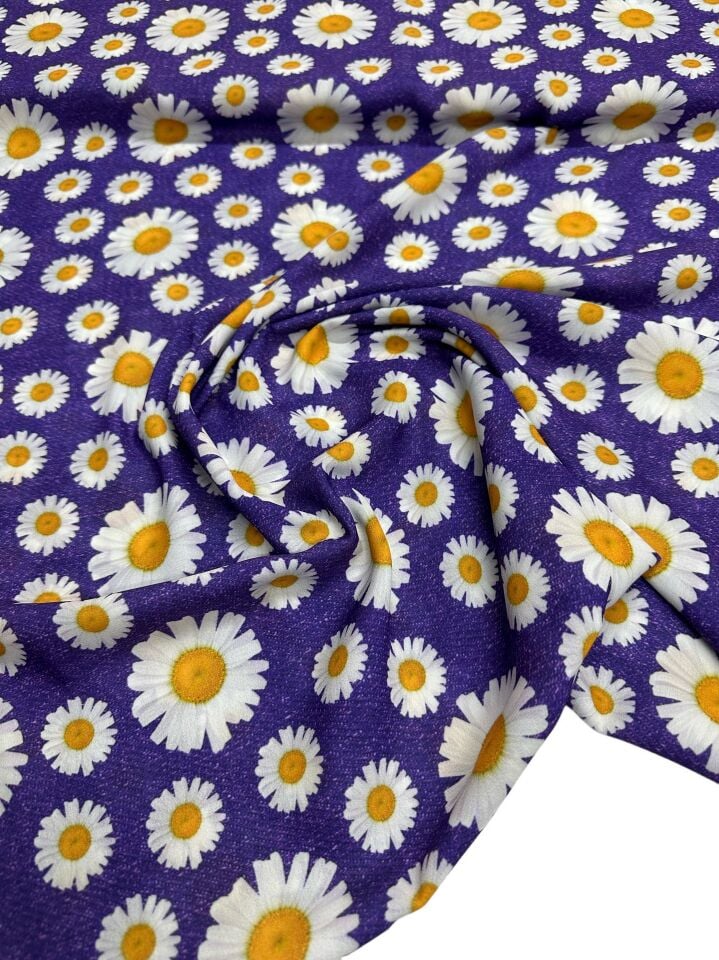 Papatya Desen Elbiselik Gömleklik Krep Kumaş