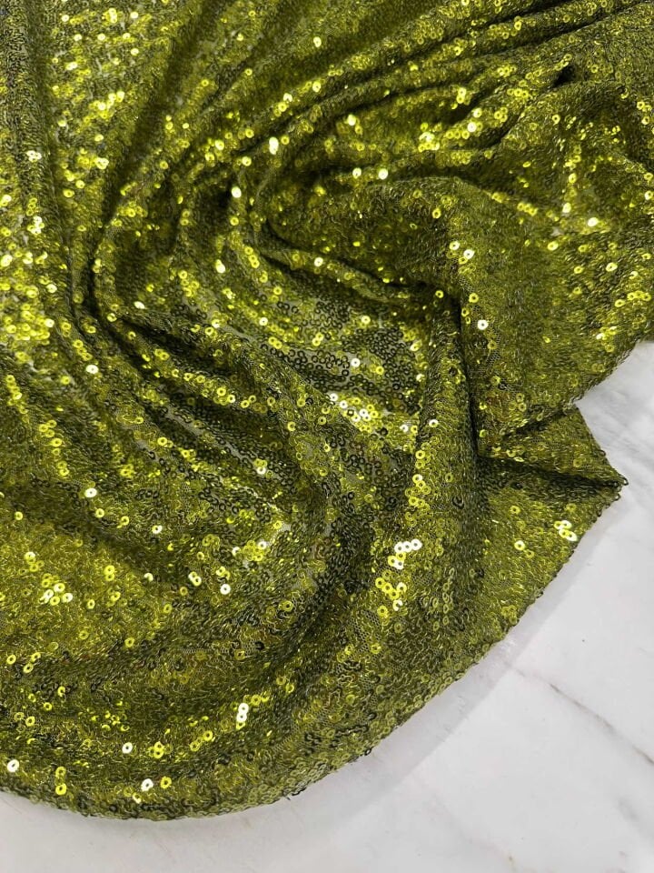 3 milim Kına Yeşili Payet Kumaş Elbise Etek Şalvar Yöresel Elbise