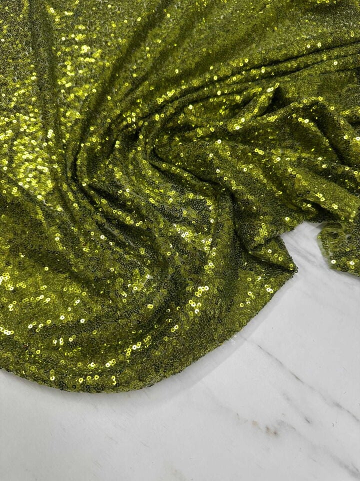 3 milim Kına Yeşili Payet Kumaş Elbise Etek Şalvar Yöresel Elbise