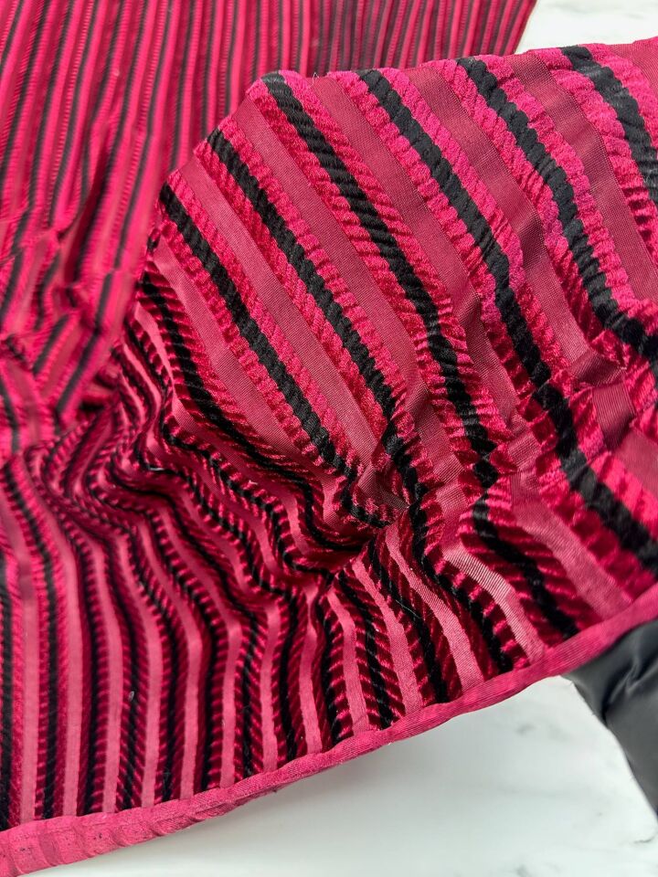 Bordo Enine Desen İpek Kadife Elbise Etek Pantolon Şalvar