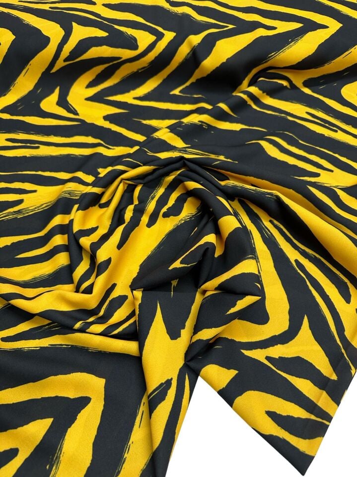 Sarı Zebra Desen Elbiselik Gömleklik Krep Kumaş
