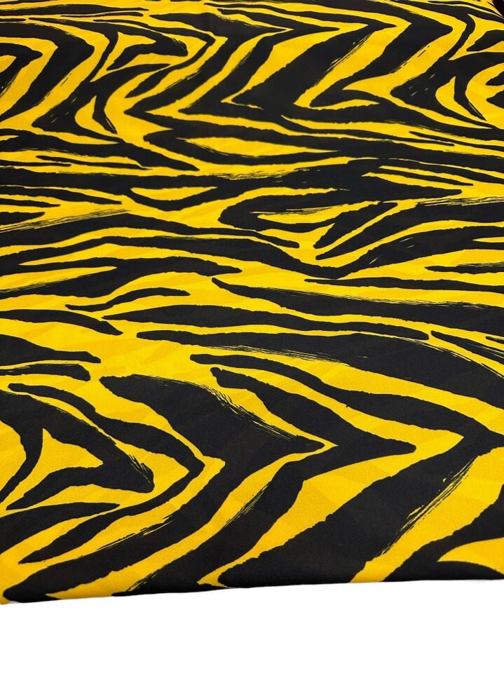 Sarı Zebra Desen Elbiselik Gömleklik Krep Kumaş