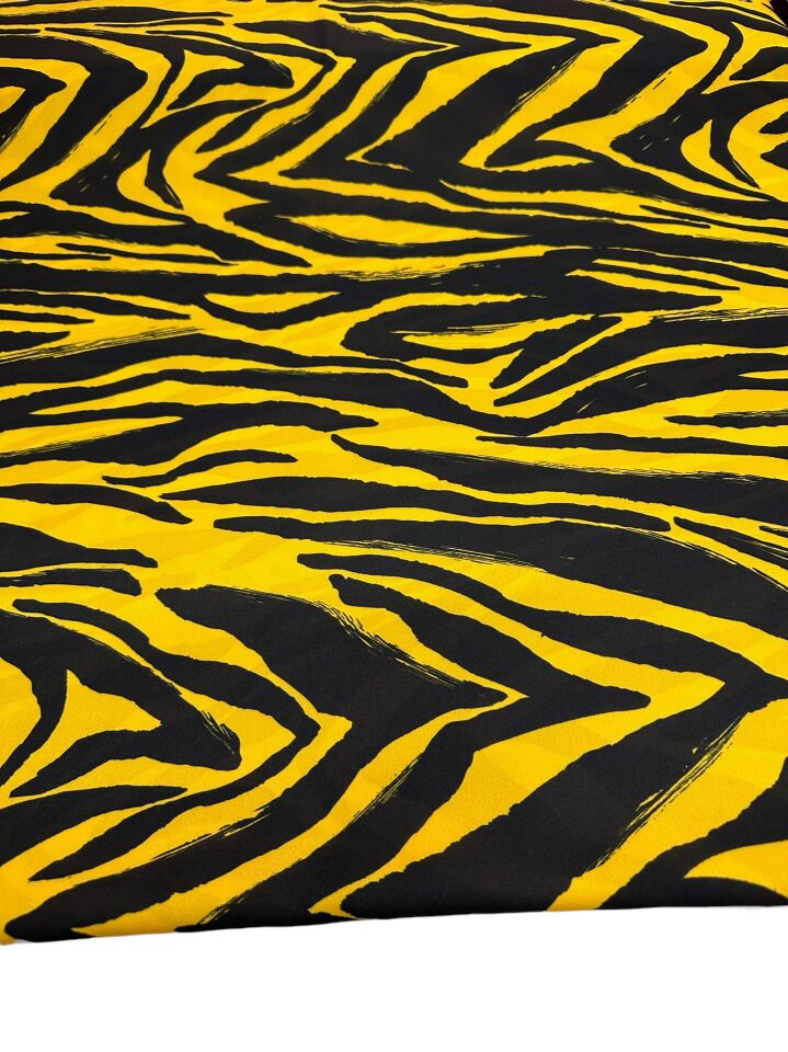 Sarı Zebra Desen Elbiselik Gömleklik Krep Kumaş