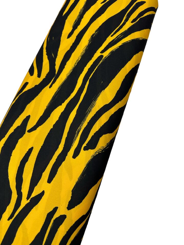 Sarı Zebra Desen Elbiselik Gömleklik Krep Kumaş