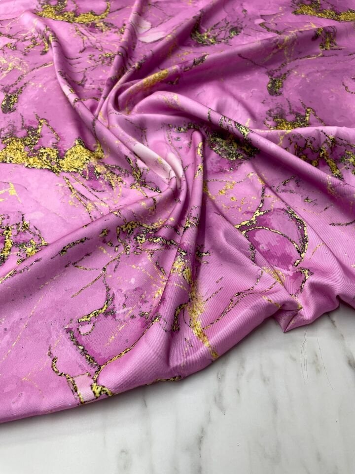 Pembe Mermer Desen Elbiselik Gömleklik Tivil Saten Kumaş
