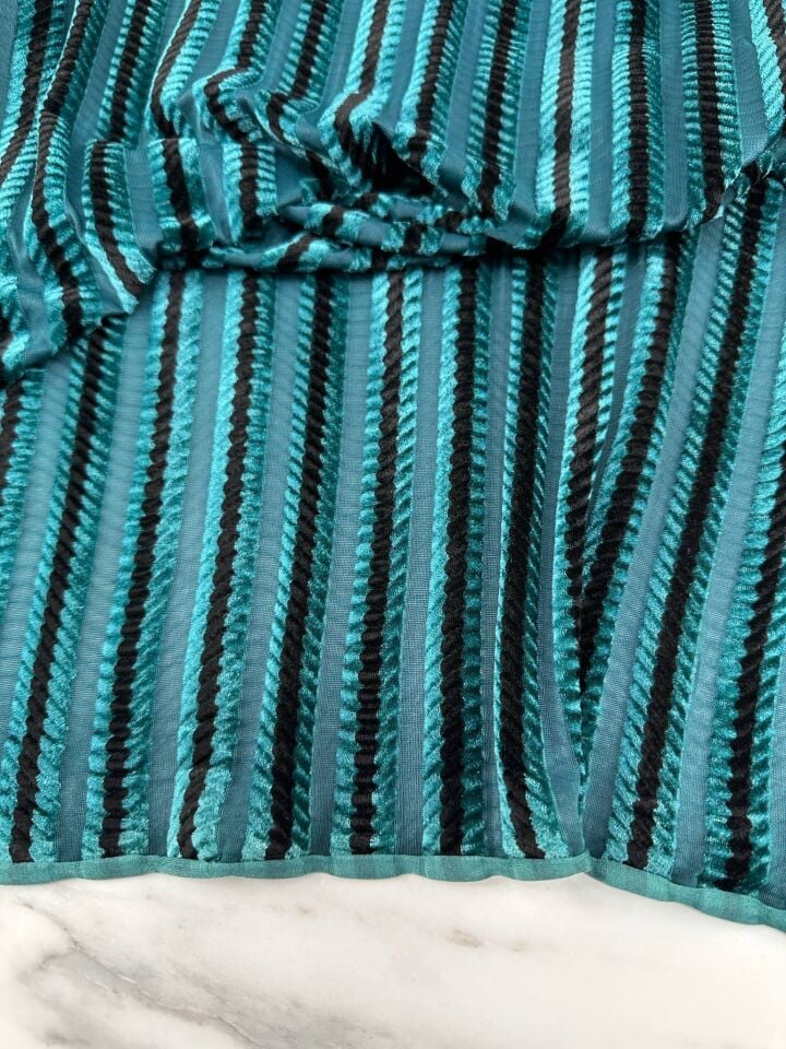 Petrol Yeşili Enine Desen İpek Kadife Elbise Etek Pantolon Şalvar