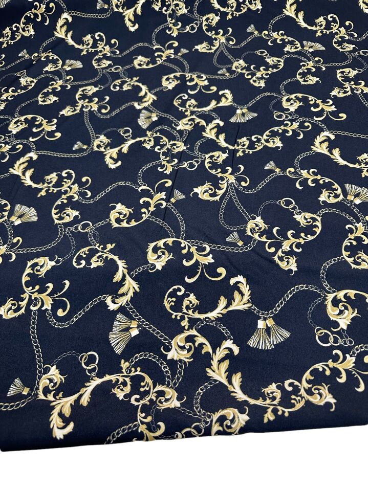 Siyah Zincir Desen Elbiselik Gömleklik Krep Kumaş