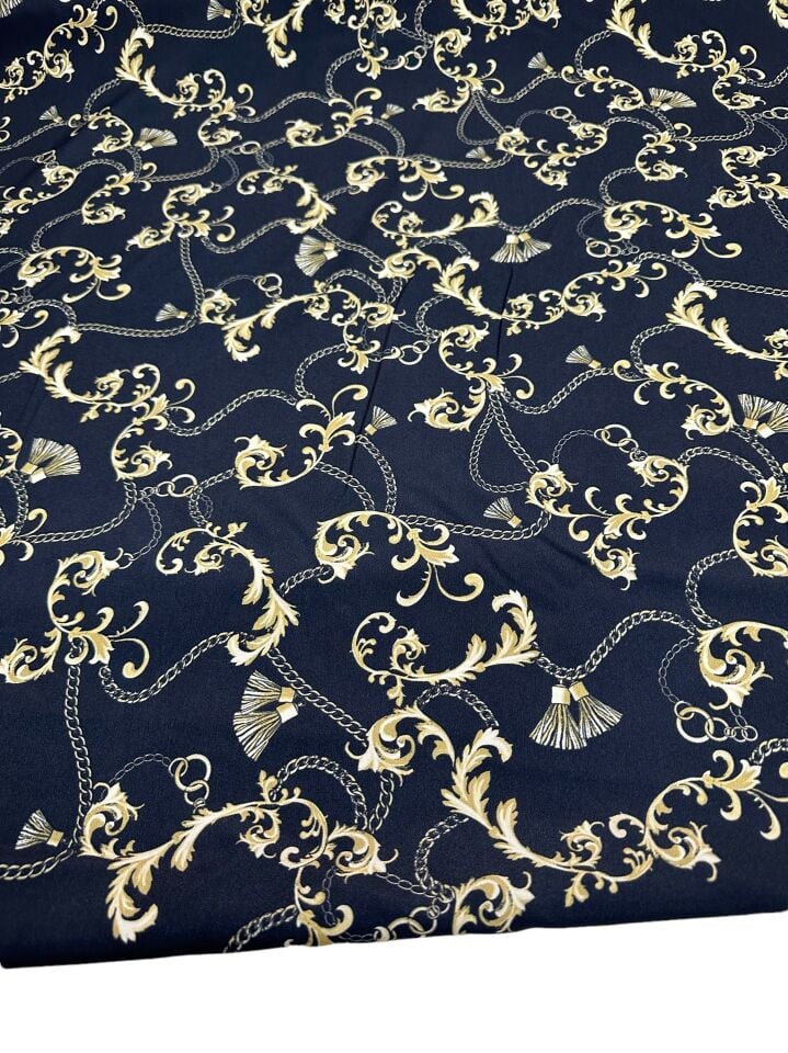 Siyah Zincir Desen Elbiselik Gömleklik Krep Kumaş