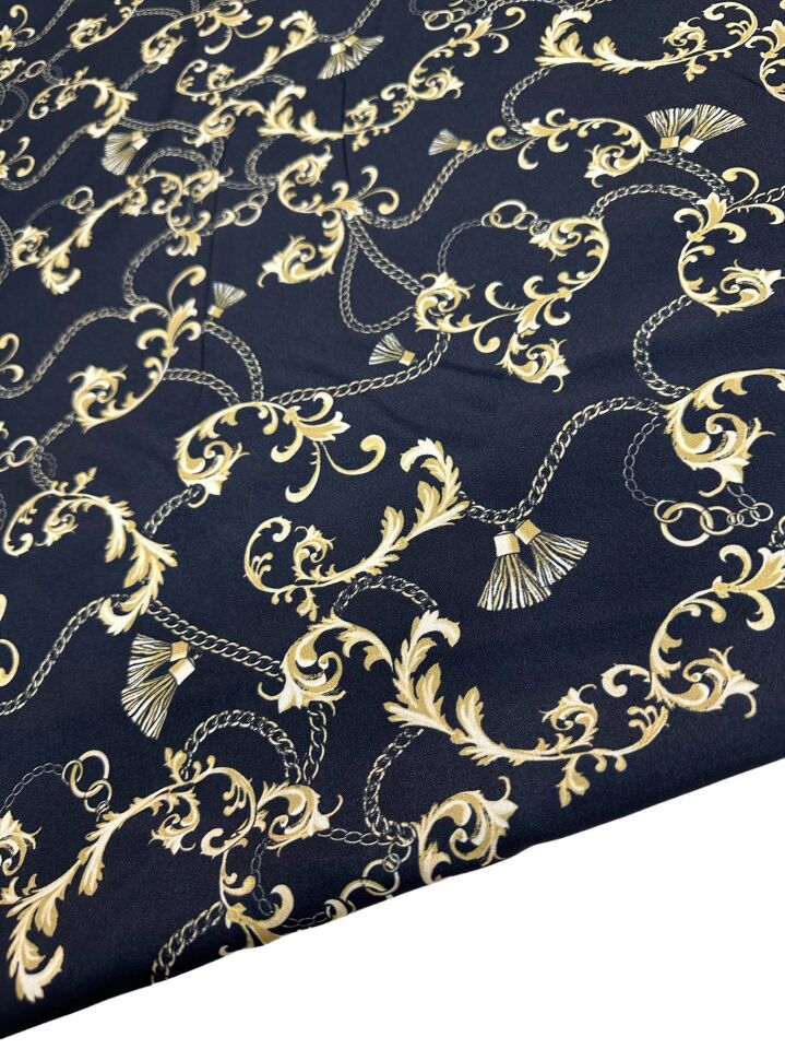 Siyah Zincir Desen Elbiselik Gömleklik Krep Kumaş