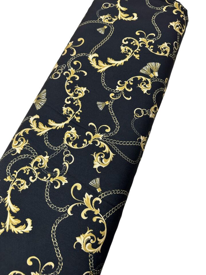 Siyah Zincir Desen Elbiselik Gömleklik Krep Kumaş