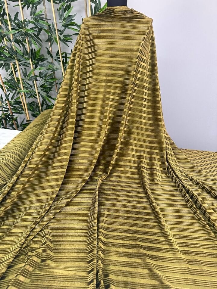 Safran Yeşili Yakma İpek Kadife Elbise Etek Pantolon Şalvar