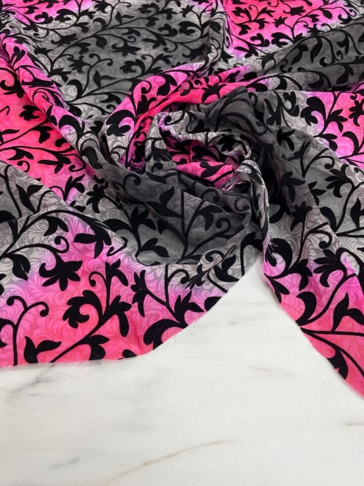 Desenli Kabartma Flok Elbiselik Abiyelik Şifon Kumaş