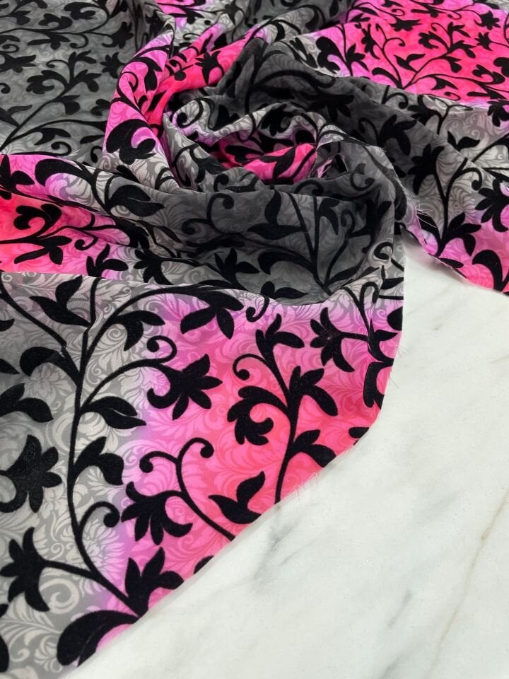 Desenli Kabartma Flok Elbiselik Abiyelik Şifon Kumaş