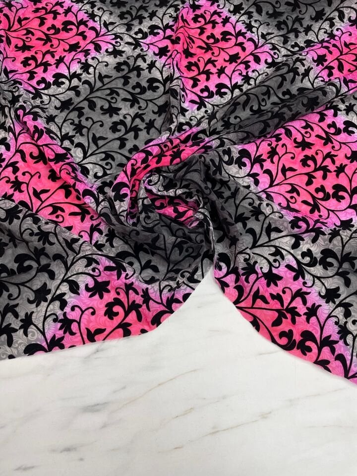 Desenli Kabartma Flok Elbiselik Abiyelik Şifon Kumaş