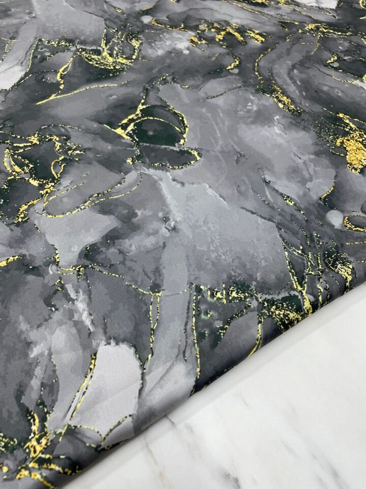 Koyu Gri Mermer Desen Elbiselik Gömleklik Tivil Saten Kumaş