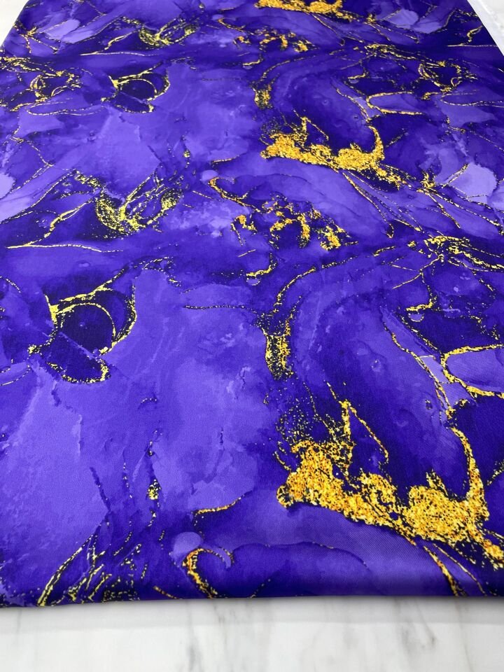 Mor Mermer Desen Elbiselik Gömleklik Tivil Saten Kumaş