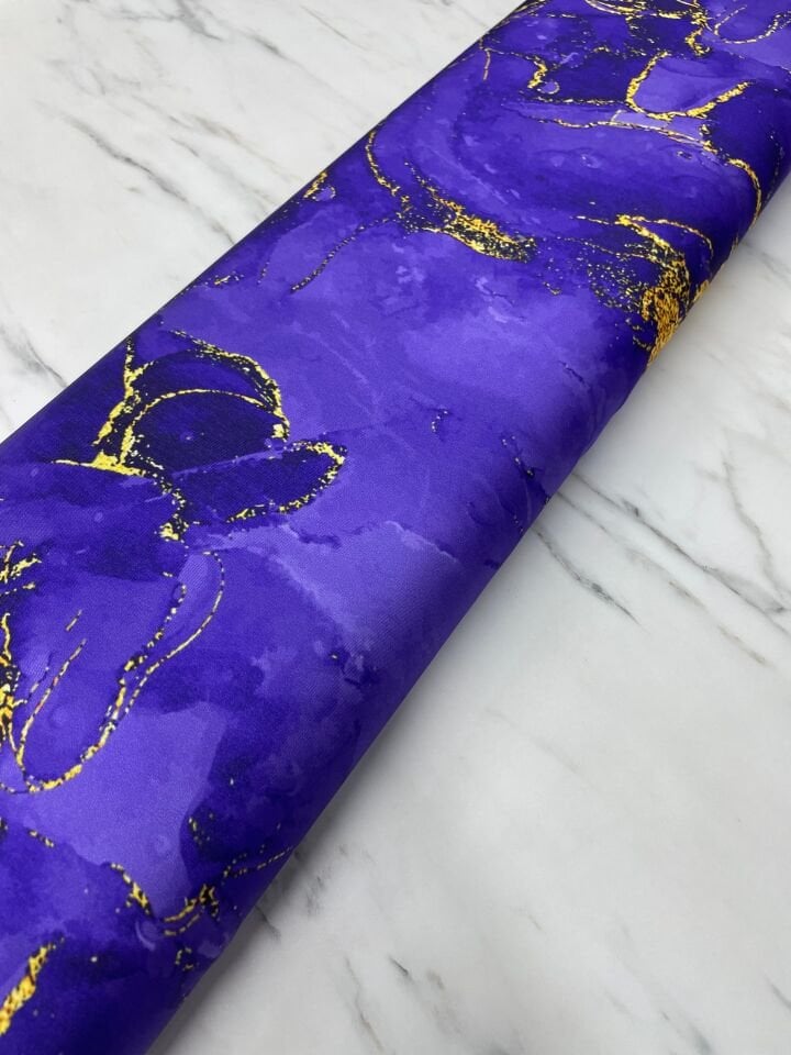 Mor Mermer Desen Elbiselik Gömleklik Tivil Saten Kumaş