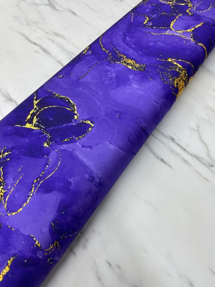 Mor Mermer Desen Elbiselik Gömleklik Tivil Saten Kumaş