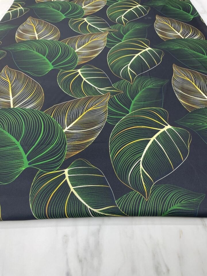 Yaprak Desen Elbiselik Gömleklik Tivil Saten Kumaş