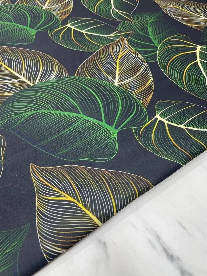 Yaprak Desen Elbiselik Gömleklik Tivil Saten Kumaş