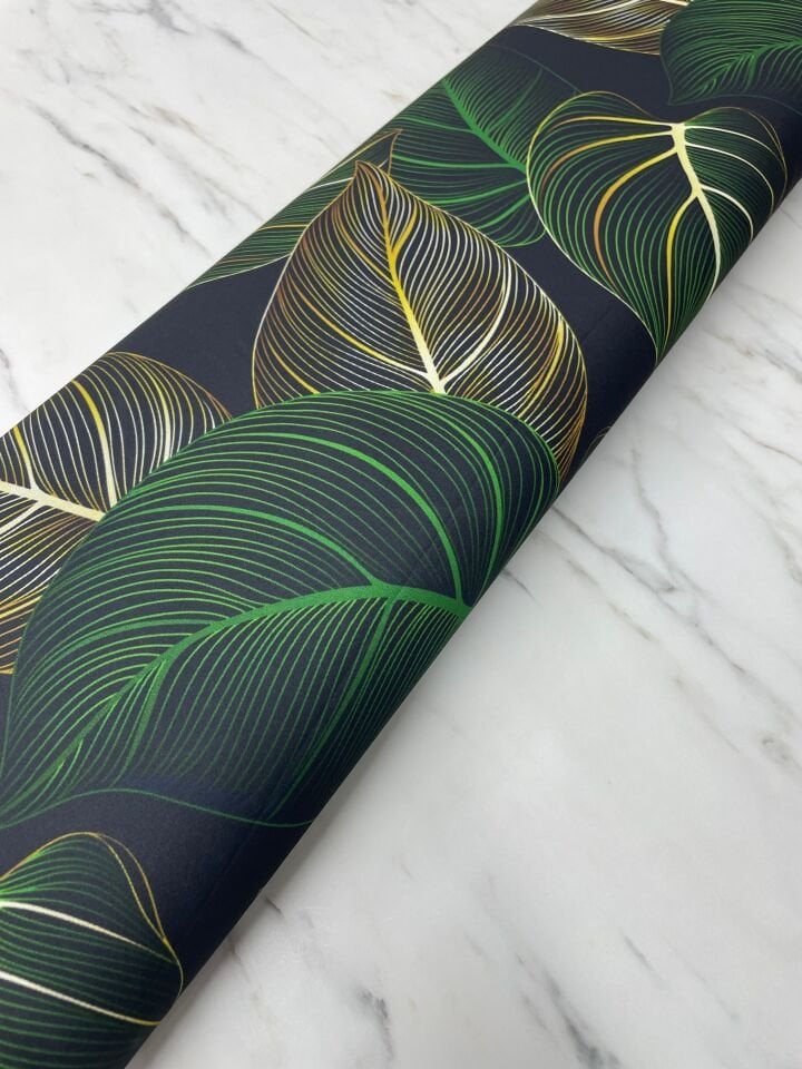 Yaprak Desen Elbiselik Gömleklik Tivil Saten Kumaş