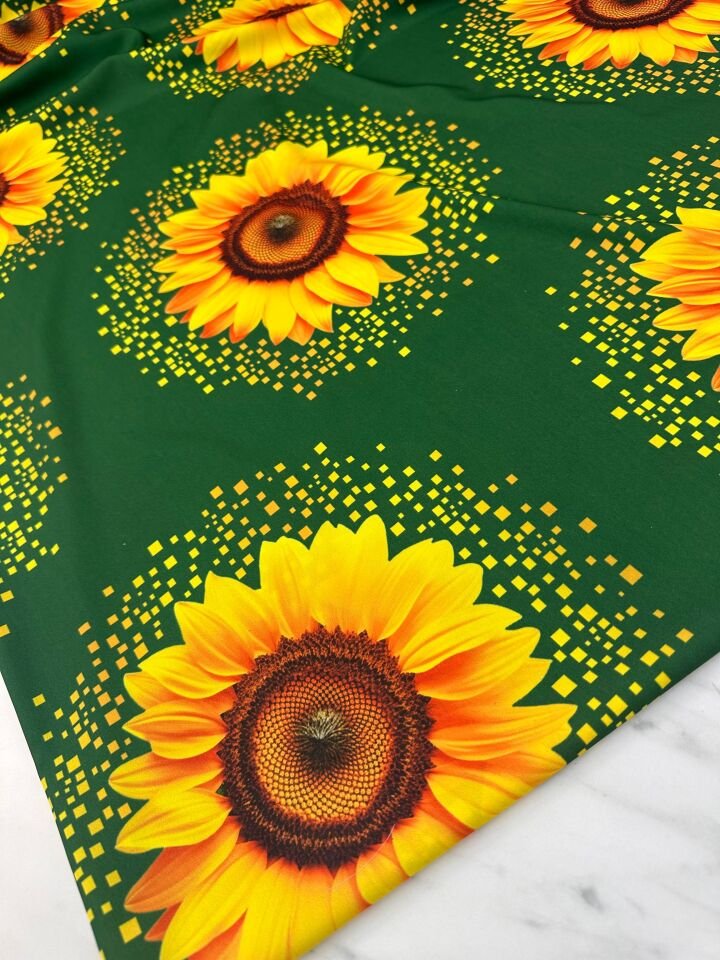 Ay Çiçegi Desen Dijital Basakı Krep Elbise Gömlek Etek Şalvar