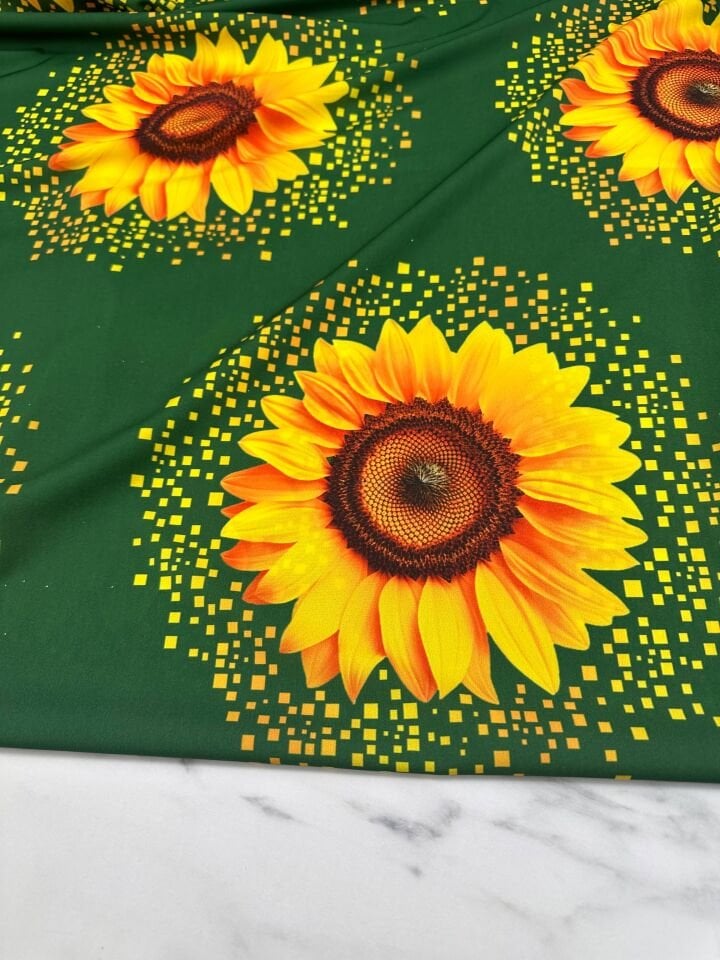 Ay Çiçegi Desen Dijital Basakı Krep Elbise Gömlek Etek Şalvar