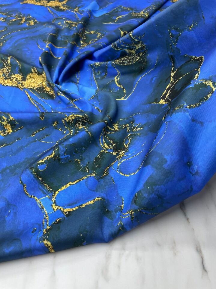 Mavi Mermer Desen Elbiselik Gömleklik Tivil Saten Kumaş