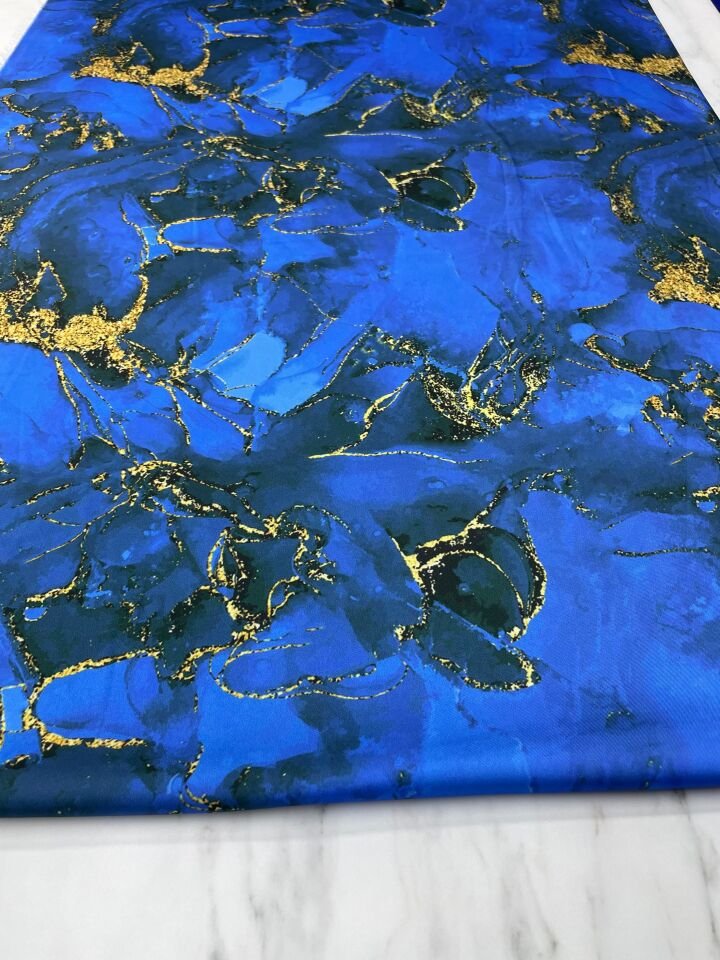 Mavi Mermer Desen Elbiselik Gömleklik Tivil Saten Kumaş