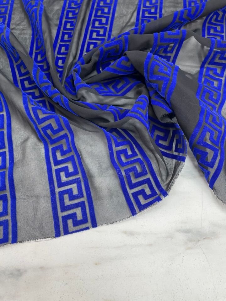 Desenli Kabartma Flok Elbiselik Abiyelik Şifon Kumaş