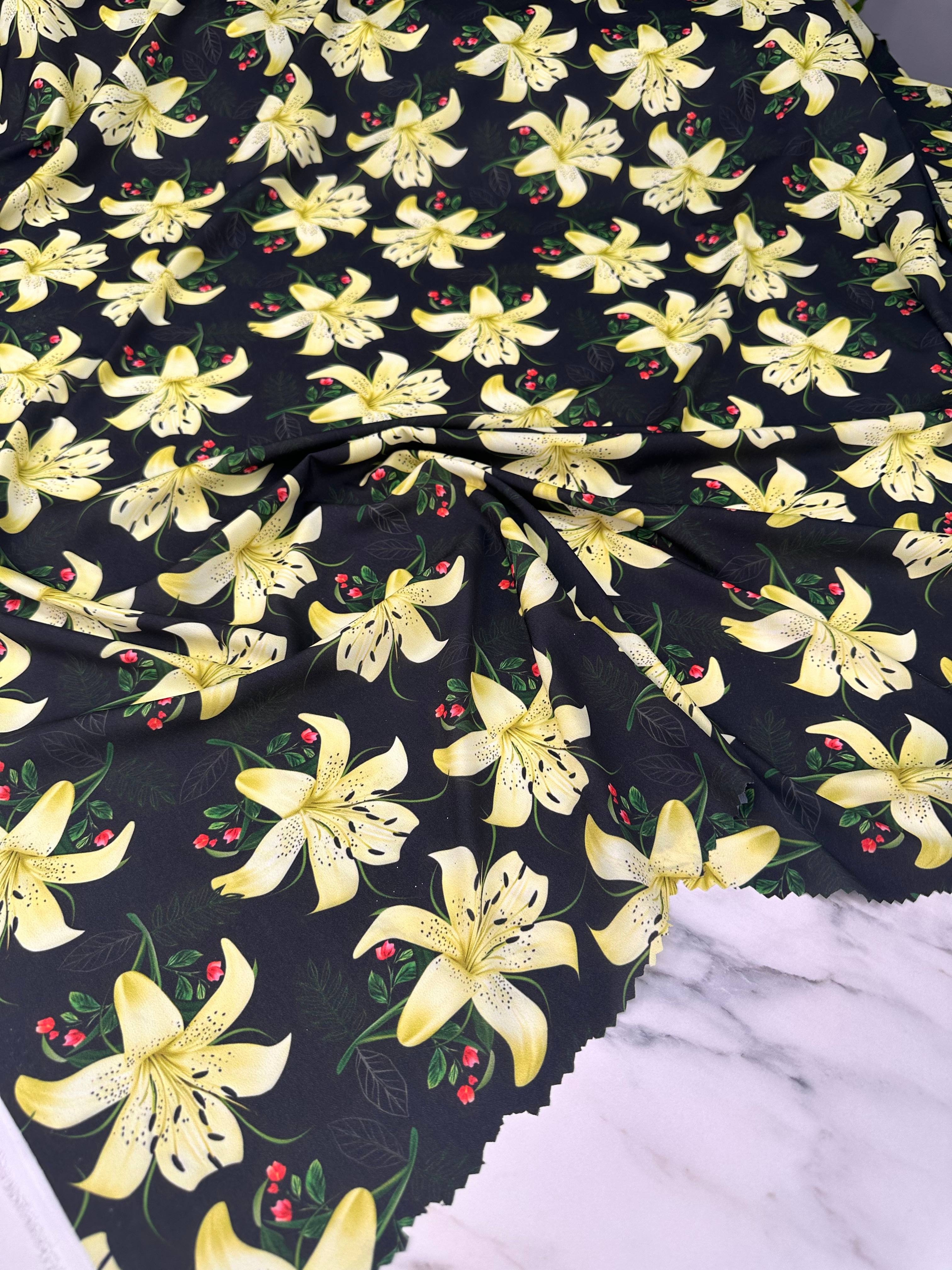 Saray Çiçegi Desen Dijital Baskı Krep Kumaş Elbise Gömlek Etek Şalvar